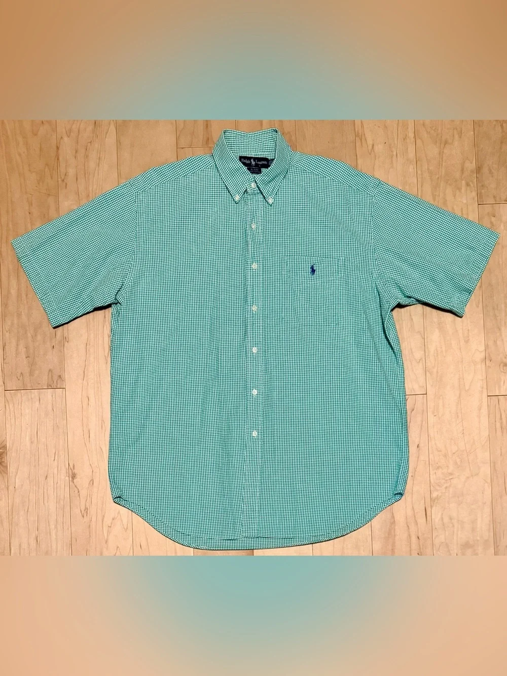 Polo Ralph Lauren Blaire S/S Seersucker Button Down Shirt Green Gingham Men’s L